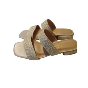 Joie Niki Raffia Braided Straw Sandals 8.5 Timeless Square‎ Toe Preppy Summer